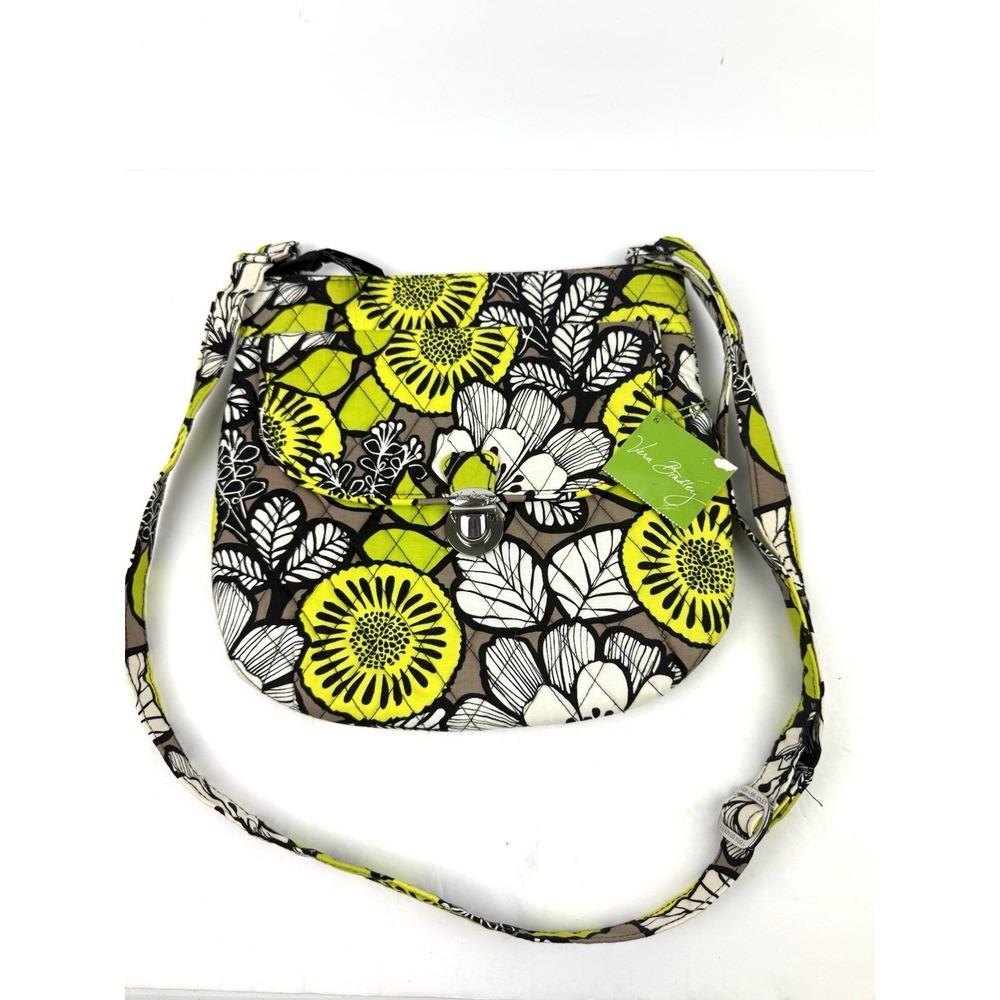 Vera Bradley Saddle Hipster Crossbody Bag Citron Floral Quilted Handbag NWT